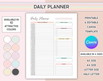 Bewerkbare dagelijkse planner Afdrukbaar dagelijks schemasjabloon pdf-takenlijst halfuur invoegen
