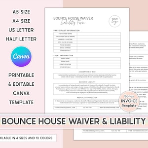 Bounce House Waiver and Liability Form Bounce House Liability Waiver Form Bounce House Rental Agreement Contract Liability Release Form PDF
