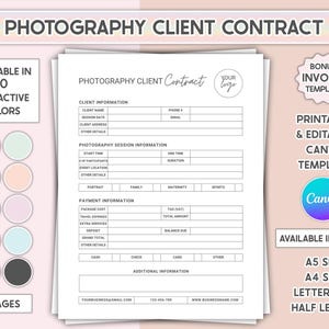 Bewerkbare fotografie klantcontract pdf canva huwelijksfotografieovereenkomst formulier fotograaf evenementsjabloon afdrukbaar
