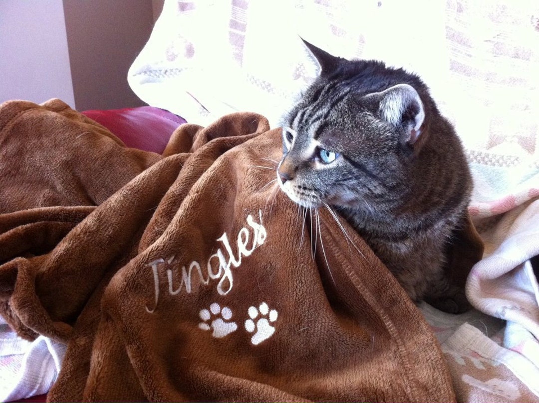 Cat Blanket Personalized Cat Blanket Paw Print Cat Blanket Embroidered Cat Blanket Etsy