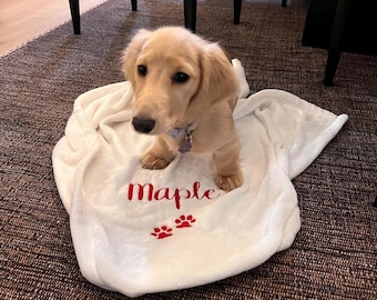 Dog Blanket-Personalized-Embroidered-Paw Prints