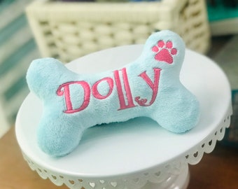 Dog Toy-Personalized Dog Bone with Paw Print Embroidery-Squeaker or Crinkle