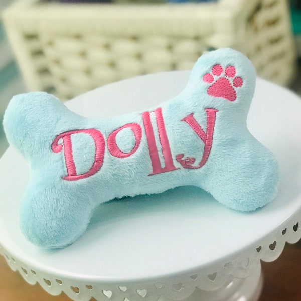 Dog Toy-Personalized Dog Bone with Paw Print Embroidery-Squeaker or Crinkle