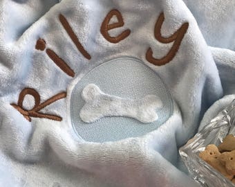 Dog Blanket-Embossed Bone or Paw Print-Personalized - Dog Gift - Embroidered