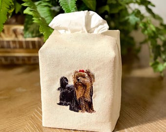 Yorkshire Terrier Tissue Box Cover-Realistic Embroidered Pet Decor