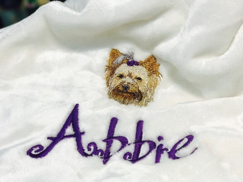 Yorkie With Top Knot Dog BlanketEmbroidered Etsy