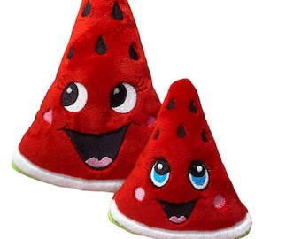 Watermelon Dog Toy: Squeaky Plushie with Minky Fabric