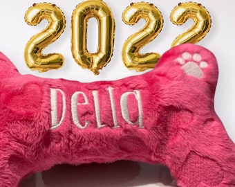 Personalized Dog Bone Toy: Minky Fabric, Paw Print Embroidery, Squeaker/Crinkle