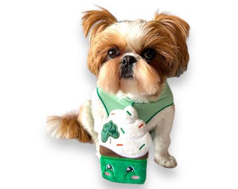 Halloween Cup Cake Plushie - Handmade Dog Toy, Shamrock Topper, Squeak Crinkle