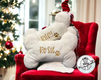 Christmas Dog Pillow: Personalized Bone-Shaped Minky Pet Pillow