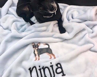 Chihuahua - Black and Tan -Custom Embroidered Blanket