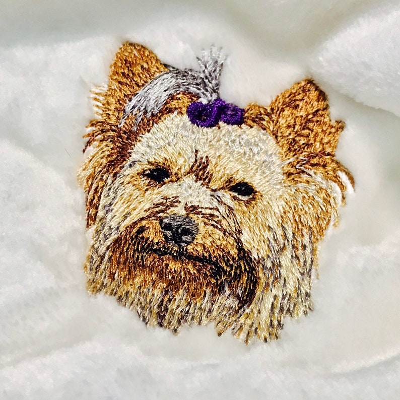Yorkie With Top Knot Dog BlanketEmbroidered Etsy
