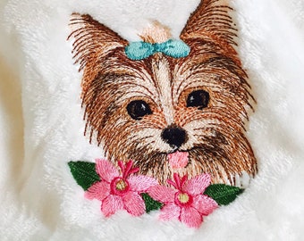 Yorkshire Terrier With Flowers-Dog Blanket