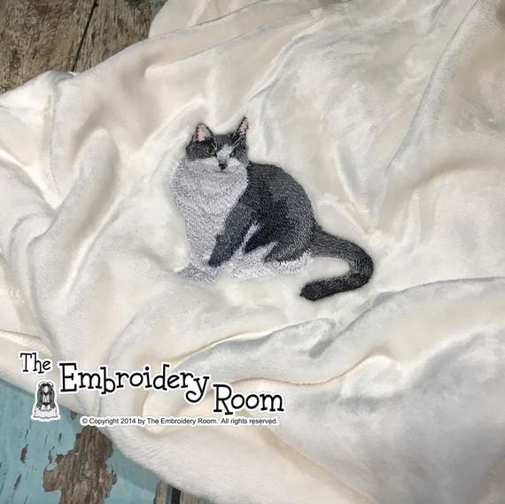 Cat Blanket Gray And White Etsy