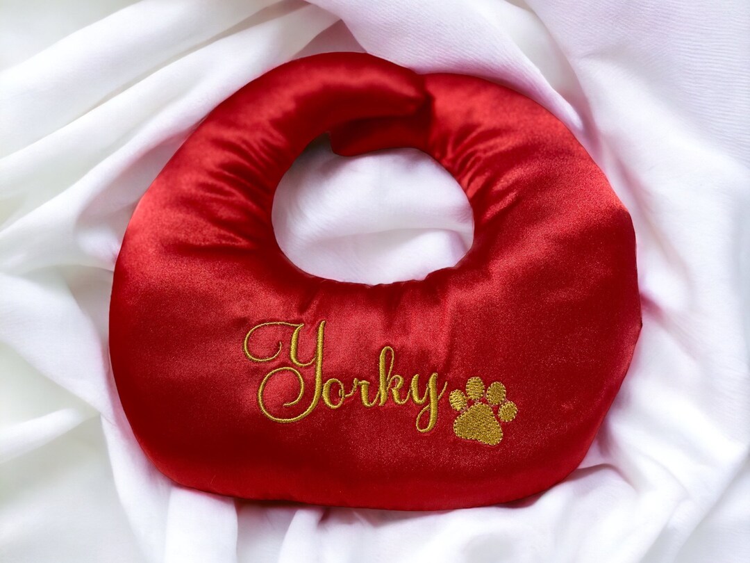 Satin Top Knot Pillow Dog Grooming Pillow Round Style for Small Dogs With Paw Print Embroidery