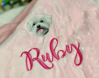 Maltese With Puppy Cut - Dog Blanket-Embroidered - Personalized