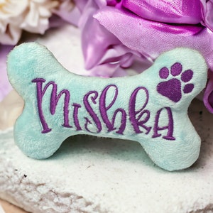 Dog Toy-Personalized Dog Bone with Paw Print Embroidery-Squeaker or Crinkle