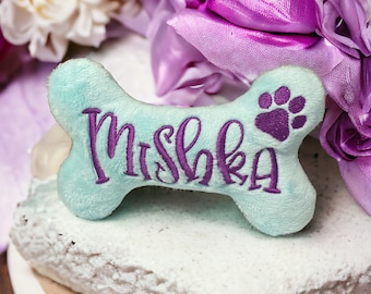 Dog Toy-Personalized Dog Bone with Paw Print Embroidery-Squeaker or Crinkle