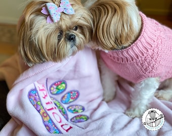 Dog Blanket - Applique - Large Paw Print-Personalized - Vivid Floral Print