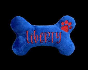 Dog Toy-Personalized Dog Bone with Paw Print Embroidery-Squeaker or Crinkle