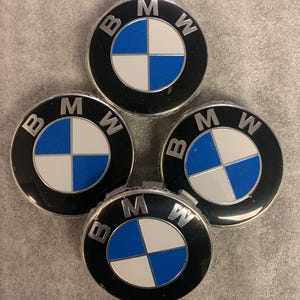 BMW Blue White Alloy Wheel Center hub caps 68mm