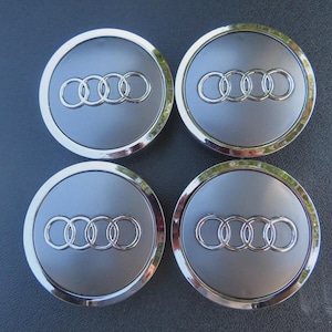4pcs Audi 69mm Gray/Chrome Wheel Rim Center Caps Replacement #8D0601170A