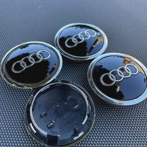 4pcs Audi 69mm Black/Chrome Wheel Rim Center Caps Replacement #8D0601170A