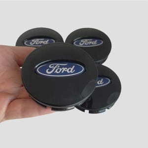 4x Ford Wheel Center Caps Blue on Black Gloss for Flex Ranger Taurus Explorer