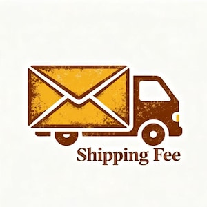 May include: A brown delivery truck with a yellow envelope icon. The text "Shipping Fee" is below the truck. The image has a vintage, textured style, suggesting a focus on postal or delivery services.