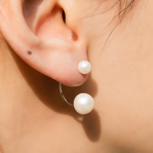 Silver Pearl Earrings|Nature Pearl Earrings|Pearl Hoop Earrings for Everyday|Pearl Earrings Dangle|Bridal Party Hoop Earrings Gift