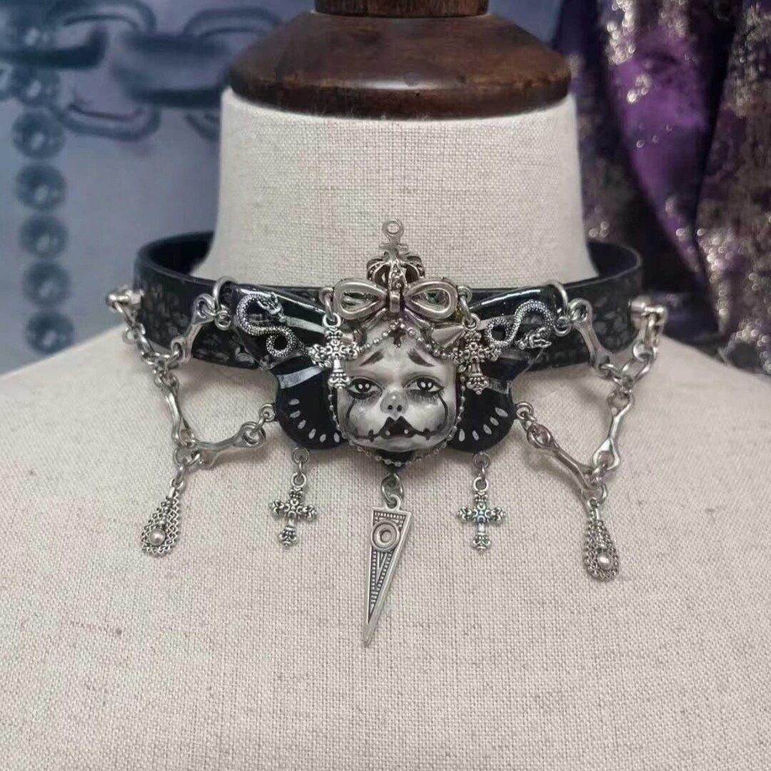 Gothic Doll Face Lace Choker, Dark Fantasy Statement Necklace - Etsy