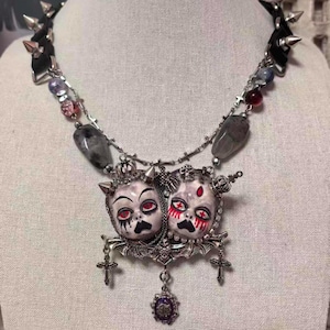 Gothic Zwillingspuppen Choker, Punk Spike Halsband Halskette, Handgemachter Fantasy Schmuck