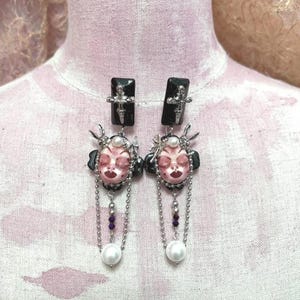 Handmade Gothic Doll Earrings, Clay Studs, Halloween Jewelry