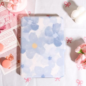 Blue Ink Flowers Kindle Case With Hand Strap, Kindle 6/6.8/7&quot; Case, Kindle Paperwhite 12th/11th/10th Case, Kindle 12/11/10, 2025 Kindle Case