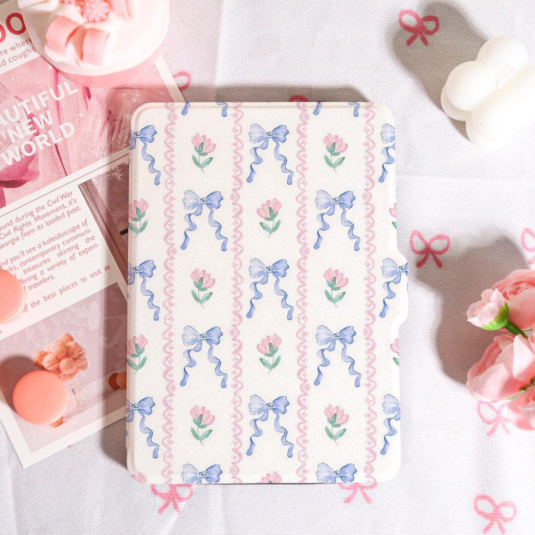Bows Small Flowers Kindle Case With Hand Strap, Kindle 6/6.8/7" Case ...