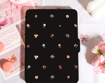Black Flowers Kindle Case With Hand Strap, Kindle 6/6.8/7" Case, Kindle Kobo Paperwhite 12th/11th Case, Kindle 12/11/10, 2025 Kobo Case