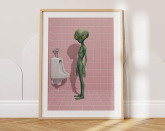Alien Bathroom Poster, Funny Sci Fi Wall Art, Green Alien Restroom Print, Quirky Bathroom Decor, Weird Wall Art, Gift for Geeks