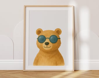Bear With Sunglasses Printable Wall Art, Digital Download for Kids Room or Nursery