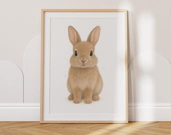 Baby Hase Digital Poster, Kinderzimmer Wandkunst, Bauernhaus Baby Zimmer Dekor, Tier Liebhaber Geschenk, kleine Mädchen Wand, druckbare Häschen Druck