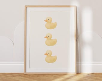 Yellow Duck Nursery Print, Minimalist Rubber Duck Wall Art for Baby Room or Kids Bathroom, Printable Decor