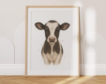 Baby Cow Digital Poster, Farm Nursery Wall Art, Country-Themed Baby Room Decor, Animal Lover Gift, Printable Farm Animal Kids' Room Artwork