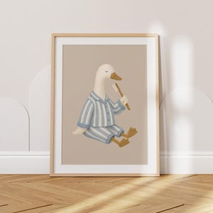 Goose Wall Art, Kids Bathroom Print, Brush Teeth Poster, Bedtime Routine Art, Cute Pajama Goose Nursery Decor, Toddler Room Decor