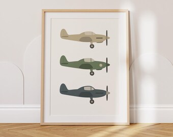Lámina decorativa vintage de avión para habitación infantil, arte mural de avión para imprimir, decoración para habitación de niños, arte infantil de transporte, póster de avión militar