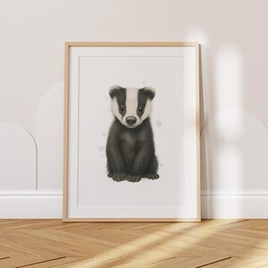 Woodland Nursery Print Wall Art Gift, Printable Forest Animal Baby Room Decor, Woodland Baby Badger Nursery Decor, Nursery Wall Art to Print