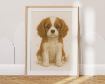 Charming Cavalier King Charles Spaniel Puppy Wall Art, Digital Download, Nursery Decor, Kids Room, Dog Lover Gift, Printable Puppy Artwork