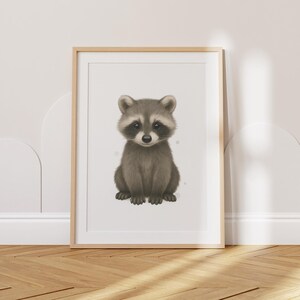 Woodland Nursery Print Wall Art Gift, Printable Forest Animal Baby Room Decor, Woodland Raccoon Nursery Decor, Nursery Wall Art to Print