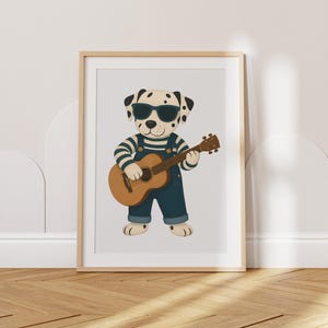 Whimsical Guitar Dalmatian Print, Cool Animal Wall Art for Kids Room, Musical Nursery Decor, Boys Room Poster, Playful Wall Art, Digital Art
