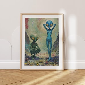 Alien Wall Art Print – Sci-Fi Digital Download, Extraterrestrial Space Poster, Cosmic Fantasy Illustration, UFO Decor, Modern Space Art