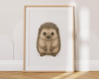 Hedgehog Nursery Wall Art, Woodland Nursery Printable, Neutral Forest Animal Decor, Scandinavian Baby Room Poster, Cute Woodland Print