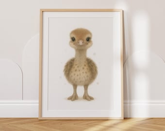 Adorable Baby Ostrich Digital Poster, Printable Safari Nursery Wall Art for Jungle-Themed Kids Room Decor & Animal-Loving Families